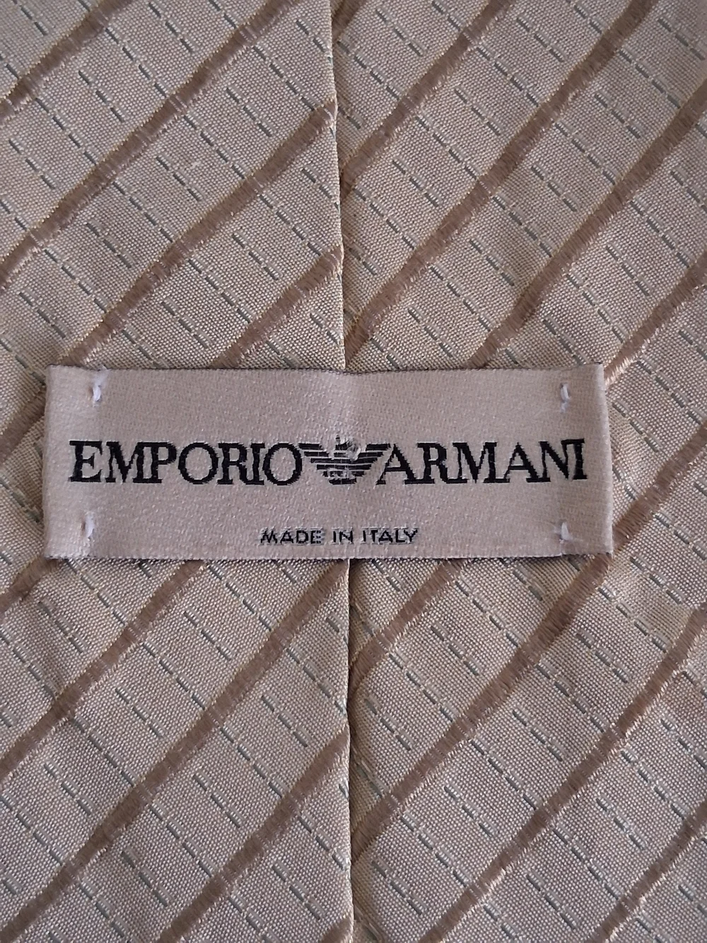 Emporio Armani Pure Silk Jacquard    Striped Tie Beige  Classic Elegant Designer